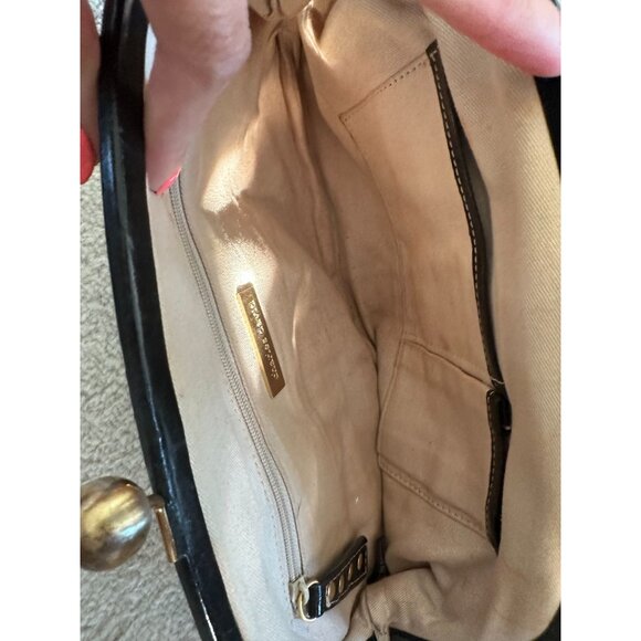CHARLES DAVID Black Leather Gold Kisslock Clutch Bag - Picture 4 of 5